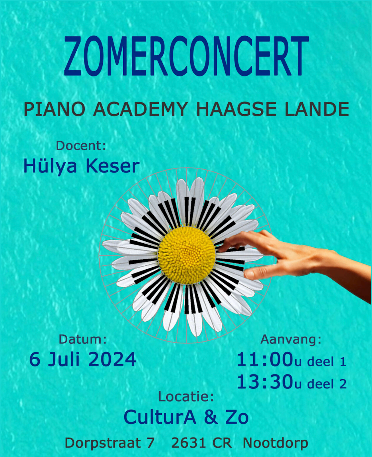 Poster for the 2024 summer concert by Piano Academy Haagse Lande.