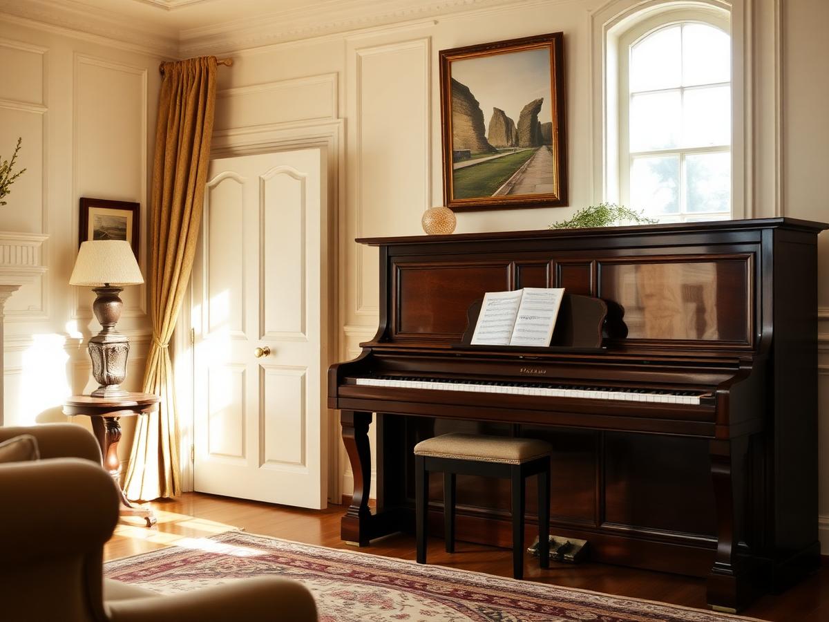 Akoestische buffetpiano in een klassiek interieur