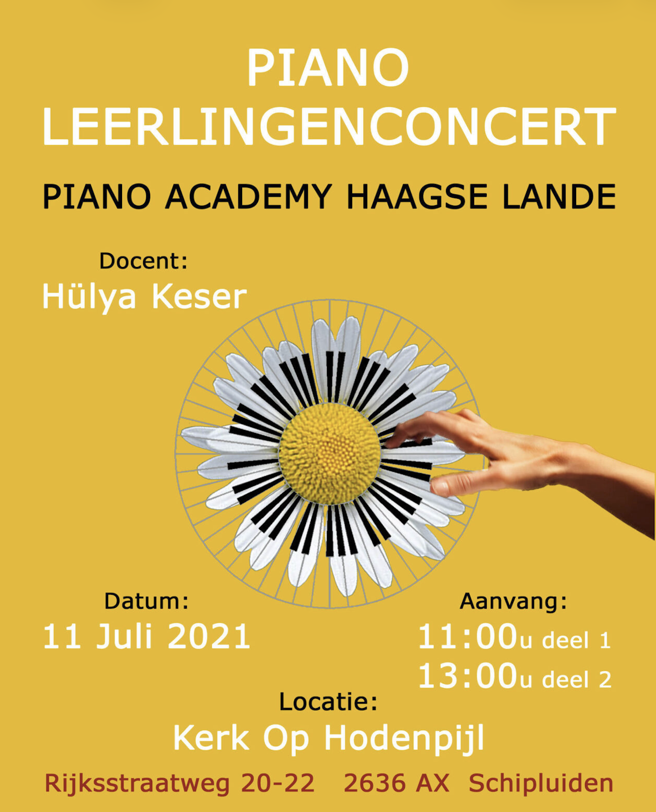Poster for the 2021 piano student concert by Piano Academy Haagse Lande.